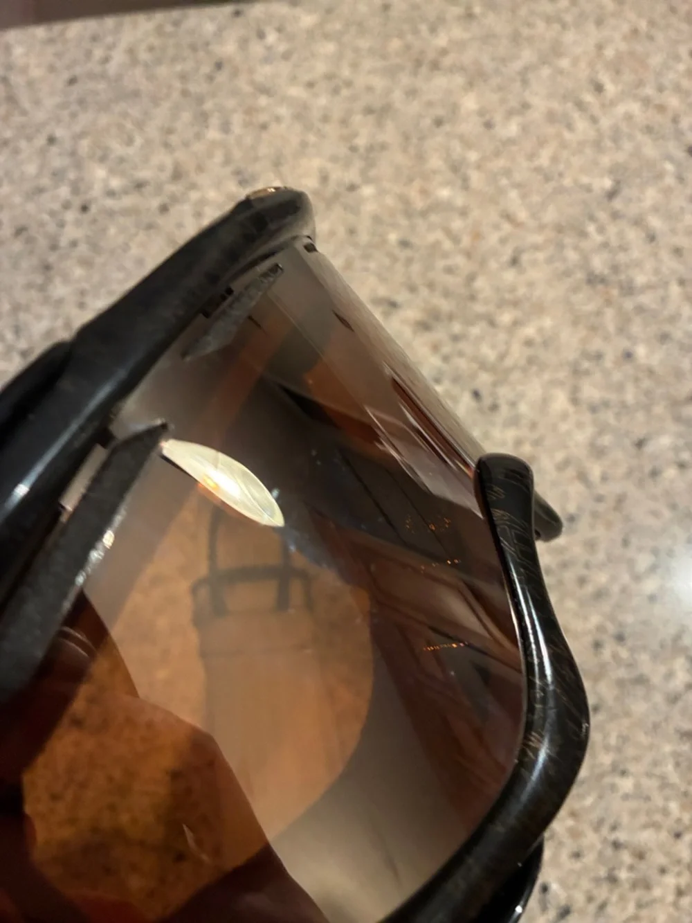 Oakley Splice Goggles Gold Black Frame Persimmon with patterned strap